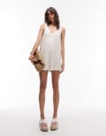 [Topshop] Topshop deep v chuck on linen playsuit in natural-Neutral XL BEIGE