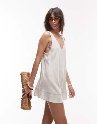 Shop Topshop Deep V-neck Throw-on Linen Romper