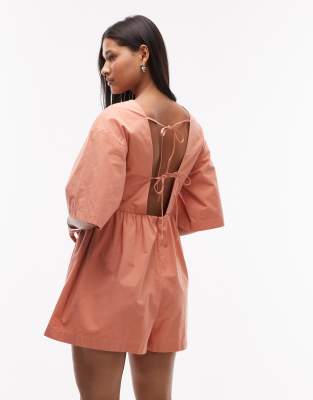 Topshop deep v playsuit in orange - view 1