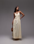 [Topshop] Topshop deep v poplin midi dress in buttermilk-Yellow 18 Buttermilk