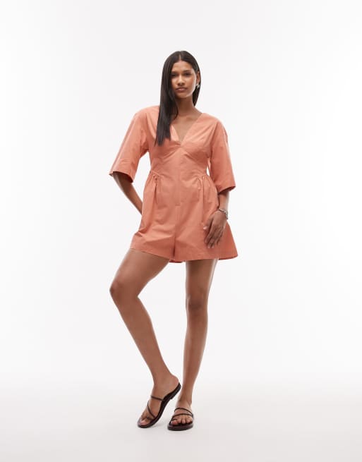 Topshop deep v romper in orange