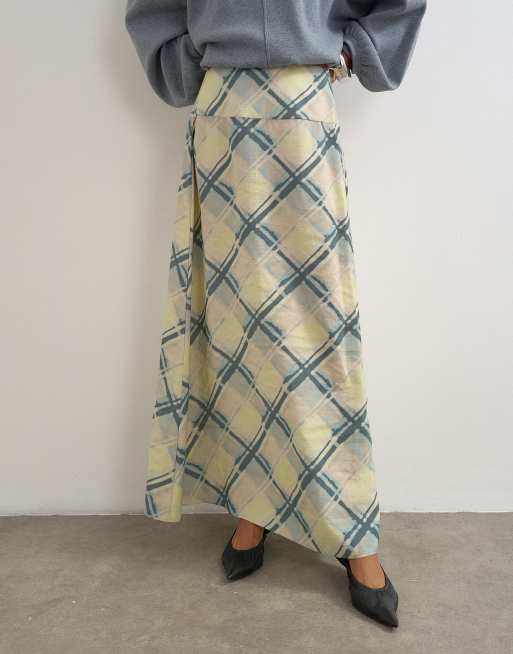 Topshop deep waistband full circle maxi skirt in check print, 2 of 5