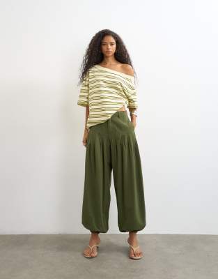 Topshop deep yoke balloon trouser in khaki