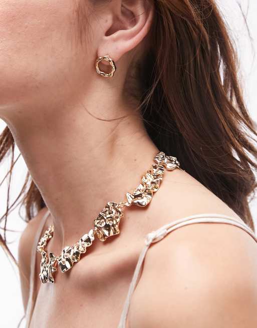 Topshop - Delhi - Guldfarvet statement-halskæde med smeltet design, 4 af 4