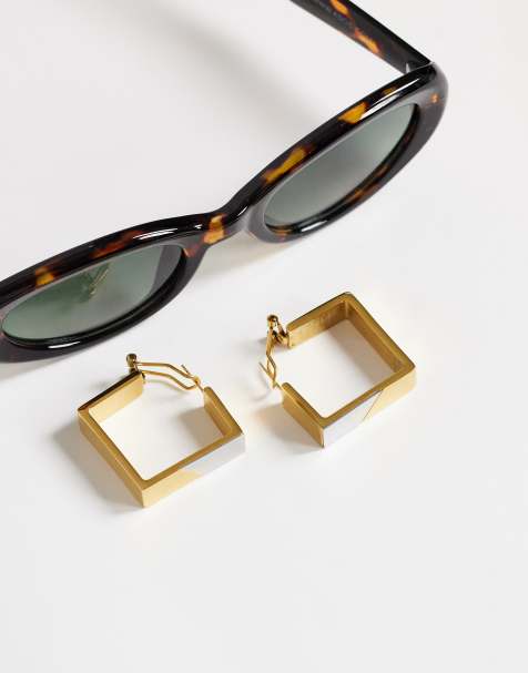 Topshop Delia wasserfester quadratischer Creolen-Ohrring aus Edelstahl in Gold mit Silber - view 1