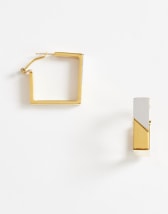 Topshop Delia waterproof stainless steel square hoop earring in gold with silver
