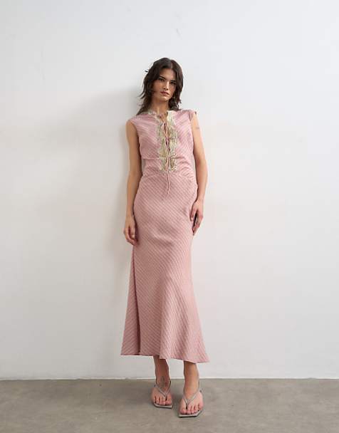 pink midi dress asos NEW Curve Ruffle Cold Shoulder Light Womens Size 20 from casual outings to semi Pink Midi Dresses | Pink