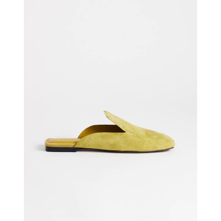 Topshop Della real suede mules in olive | ASOS
