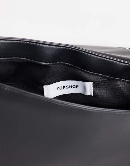 Topshop Delta medium pyramid top handle clutch purse in black, 4 of 4