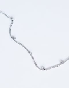 Model wearing Demi chain necklace with diamantes in stainless silver