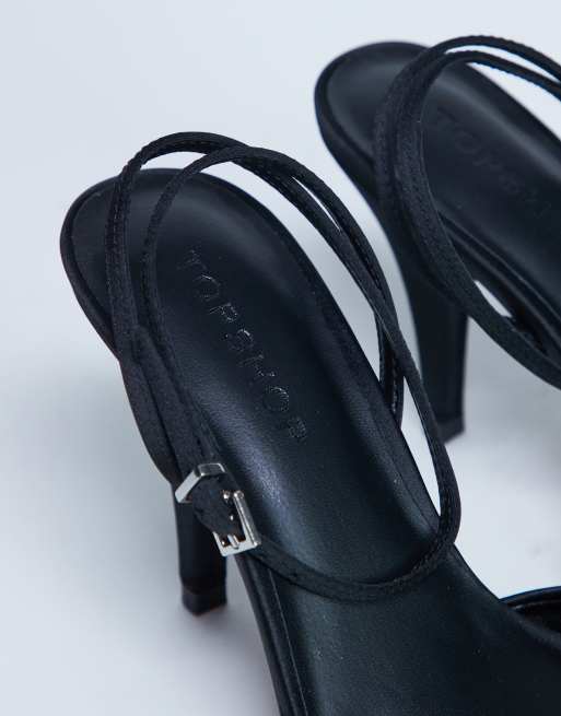 Topshop Demi cone heel court shoe with tie in black, 2 of 4