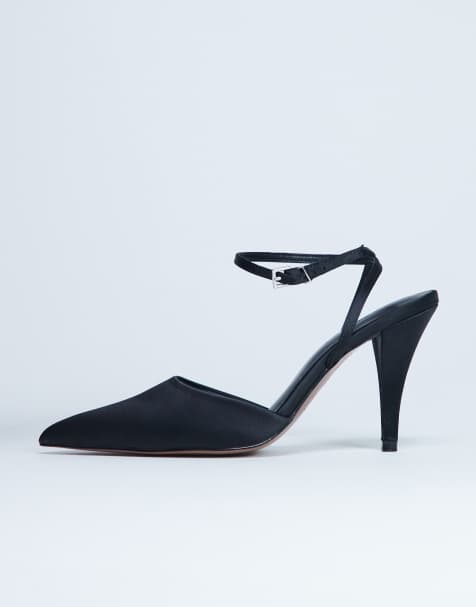 Topshop Demi cone heel court shoes with tie in black - view 1