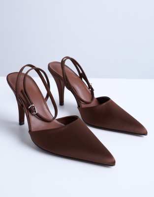 Topshop - Demi - Escarpins à talon conique avec bride - Chocolat-Marron