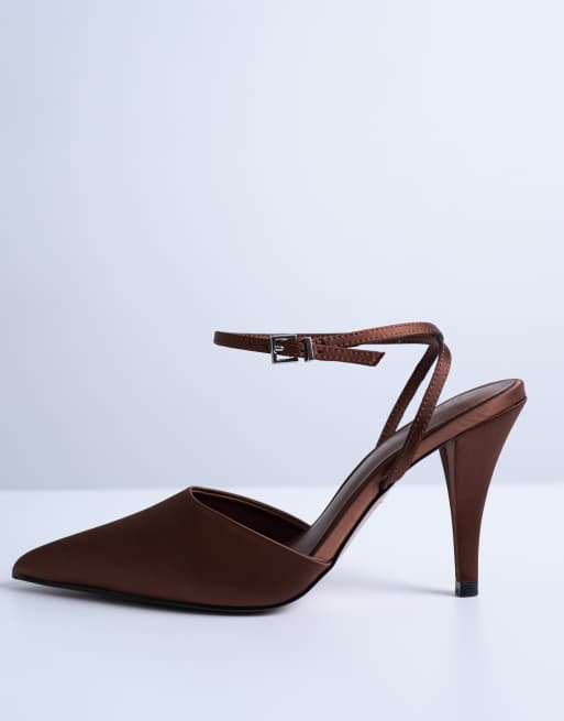 Topshop - Demi - Escarpins à talon conique haut avec bride - Chocolat, 4 de 4
