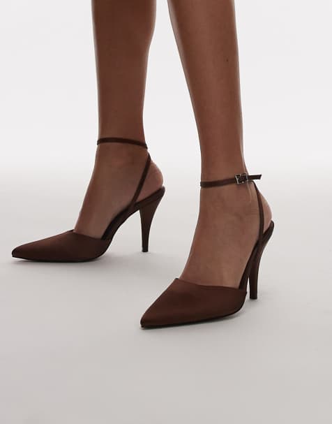 Topshop – Demi – Pumps in Schokobraun mit kegelförmigem Absatz - view 1