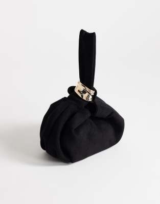 Topshop Demi Small Suedette Hardware Wristlet Grab Bag In Black