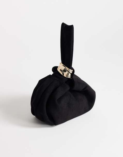 Topshop Demi small suedette hardware wristlet grab bag in black - view 1