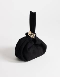 Demi small suedette hardware wristlet grab bag in black