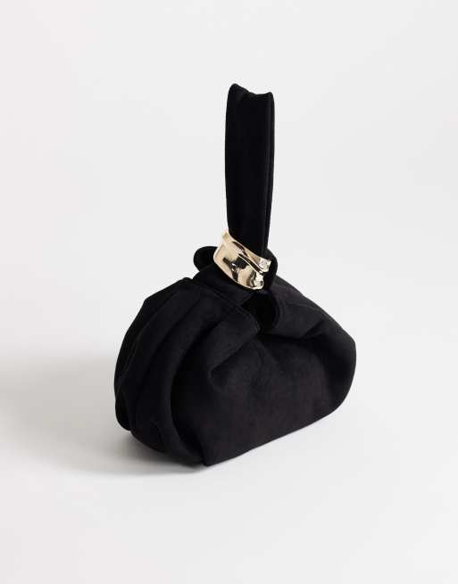 Topshop Demi small suedette hardware wristlet grab bag in black, 2 of 4