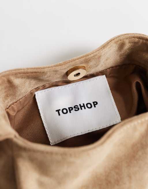 Topshop Demi small suedette hardware wristlet grab bag in mink, 4 of 4