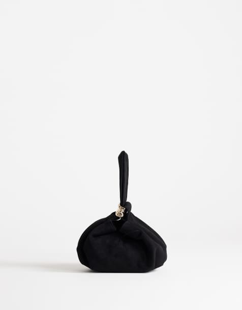 Topshop Demi small suedette wristlet clutch purse with hardware detail in black - view 1