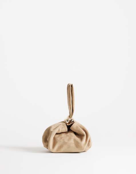 Topshop Demi small suedette wristlet clutch purse with hardware detail in mink - view 1