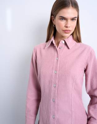Denim 70s collar shirt in pink cord | Topshop