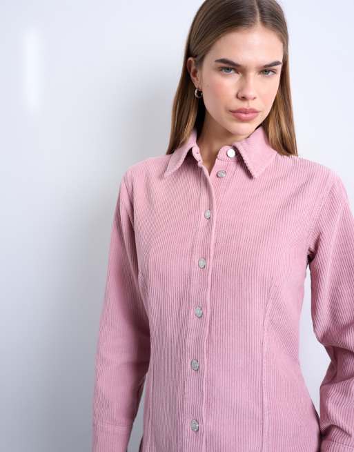 Topshop denim 70s collar shirt in pink cord, 4 of 4