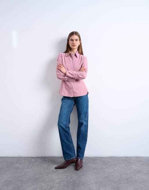 Topshop denim 70s collar shirt in pink corduroy, 2 of 4