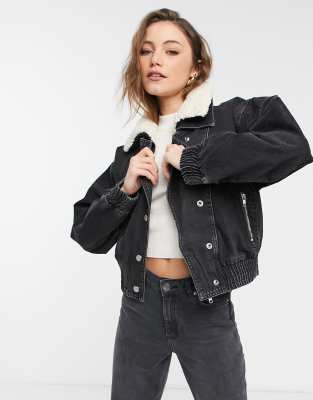 Topshop jean clearance jacket with fur