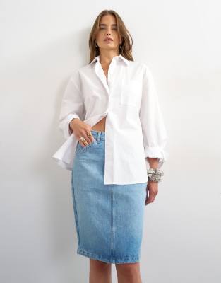 Topshop denim 90s midi skirt in bleach