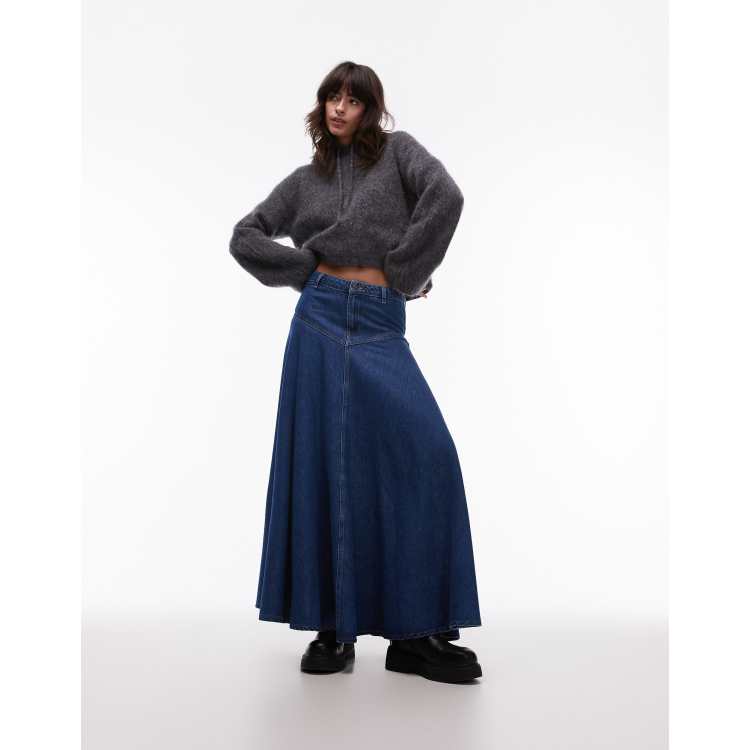 Topshop denim A-line full skirt in mid blue ASOS