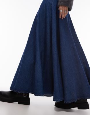 Topshop A-line Denim Maxi Skirt In Blue