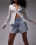 [Topshop] Topshop denim a line mom shorts in bleach-Blue 6 Light Blue