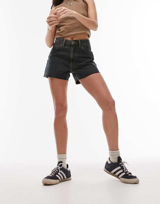 Topshop denim a-line mom shorts in dirty dark wash