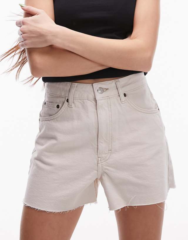 Topshop - denim a-line mom shorts in white