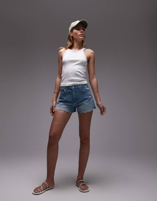 Topshop denim A-line mom shorts with rip in bleach