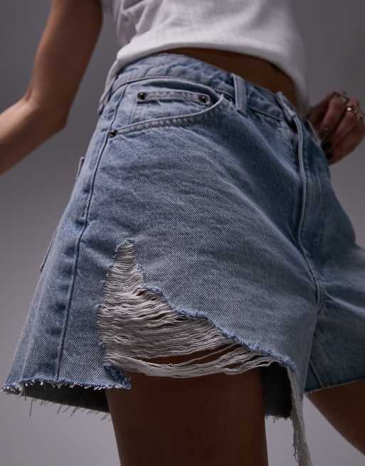 Topshop ripped denim shorts cheap