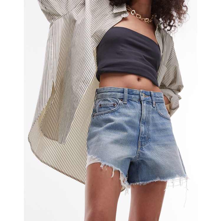 Topshop denim A line rip mom short in vintage blue ASOS