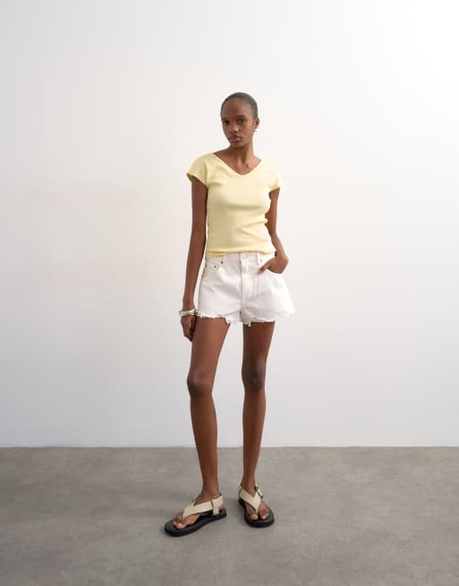 Topshop denim A-line short with rip in white, 2 of 4