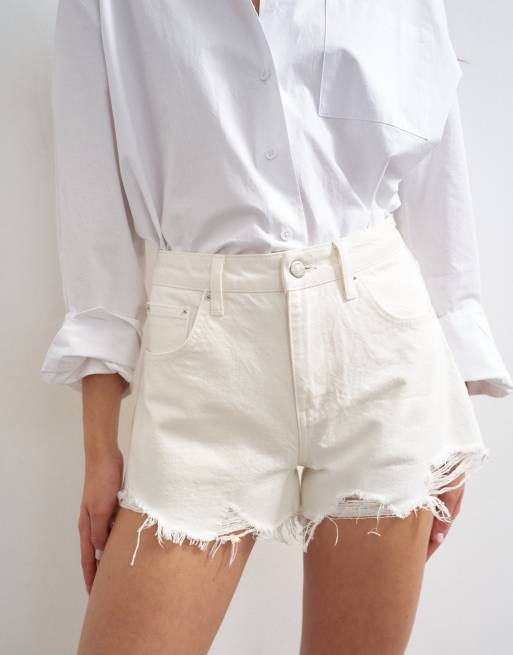Topshop denim A-line short with rip in white, 3 of 5