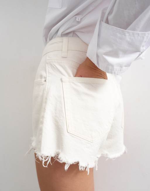 Topshop denim A-line short with rip in white, 5 of 5