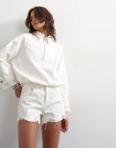 Topshop denim A-line short with rip in white