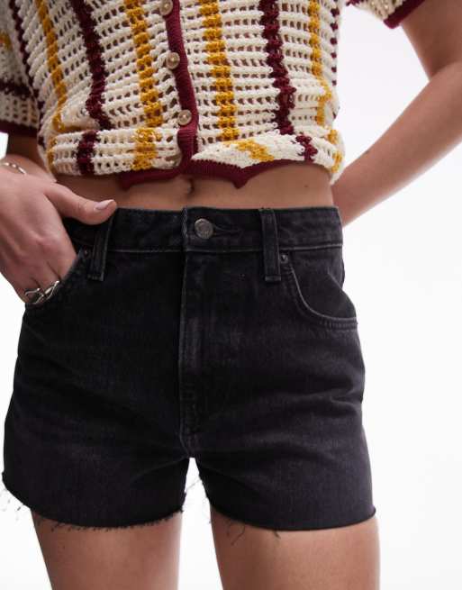 Topshop denim a-line shorts in washed black, 3 of 5