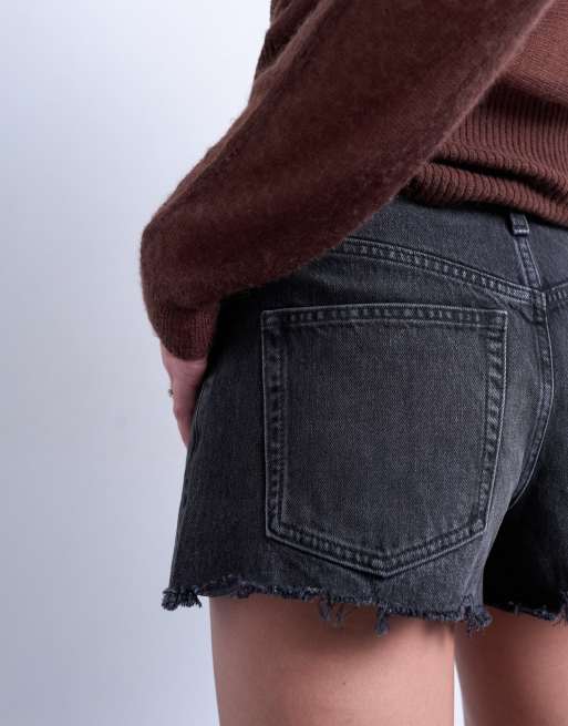 Topshop denim A-line shorts with rip in washed black, 2 of 5