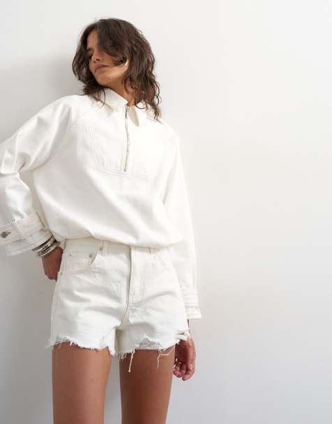 Topshop denim A-line shorts with rip in white - view 1