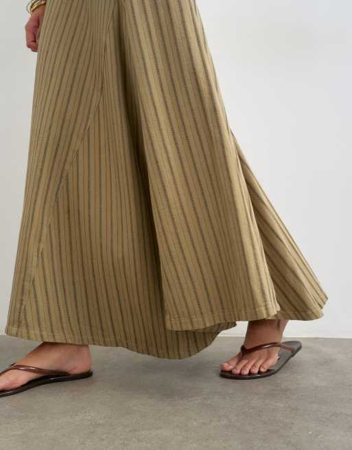 Topshop denim asymmetric drop waist maxi skirt in khaki stripe, 4 of 5