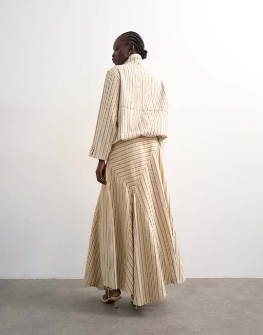 Topshop denim asymmetric dropped waist maxi skirt in ecru stripes, 2 of 5