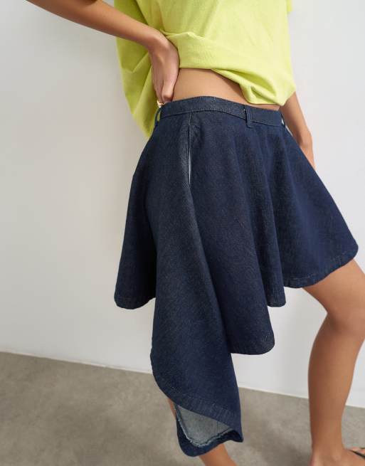 Topshop denim asymmetric mini skirt in rinse wash, 3 of 5