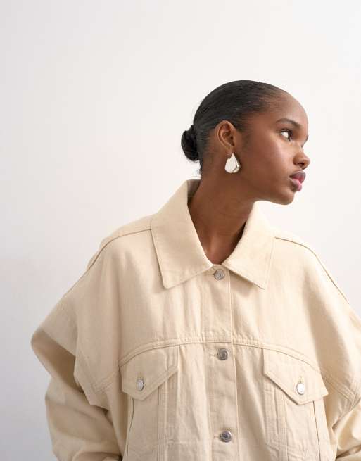 Topshop - Denim ballonjack in naturel, 3 van 4